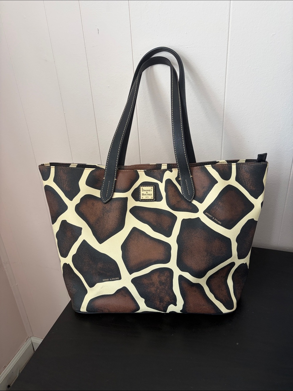 Dooney & Bourke Brown and Cream Giraffe-Pattern Tote